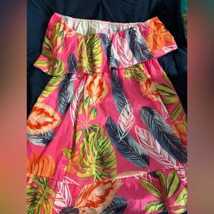 Tropical Pink Leaf Print Sundress